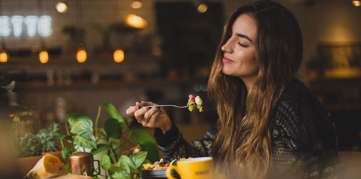 Woman eating comfort food